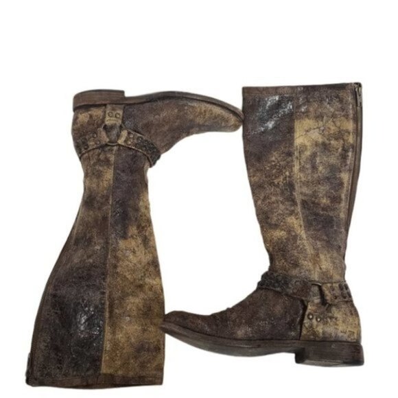 Frye Phillip Distressed Studded Tall Leather Boots 9B - Picture 6 of 13